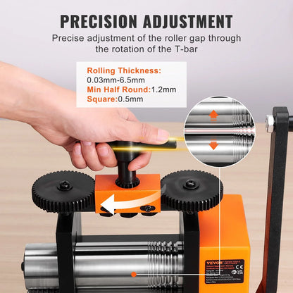 VEVOR Rolling Mill, 2.95"/75 mm Jewelry Rolling Mill Machine, 1: 2 Gear Ratio, 3-in-1 Multi-function Rolling Mill, 0.03-6.5mm Press Thickness for Metal Jewelry Making Sheet Square Wire Semicircle - Mekamart Australia