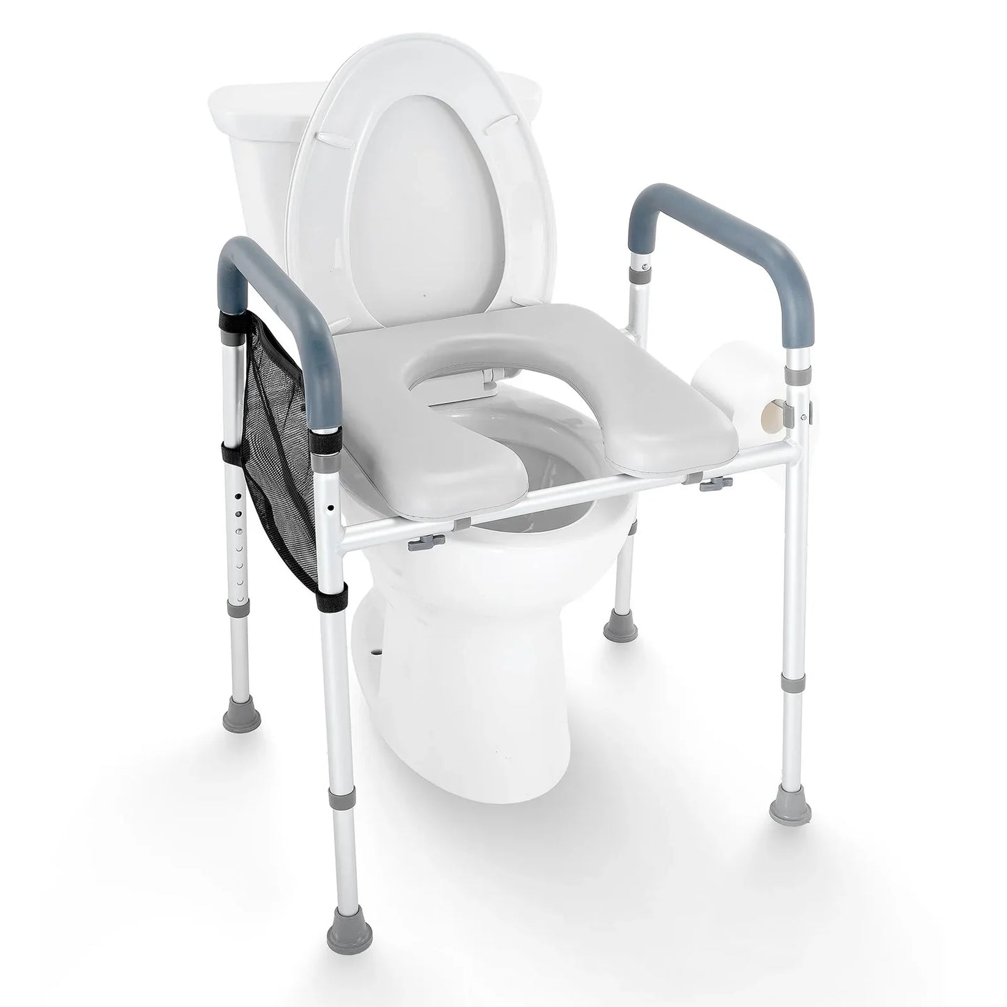 VEVOR Raised Toilet Seat, 7-Position Height Adjustment 655-805 Mm, 158.7 kg Weight Capacity, with Comfort Padded Aluminum Frame, Universal Toilet Seat Riser, for Elderly, Handicap, Pregnant, Medical - Mekamart Australia