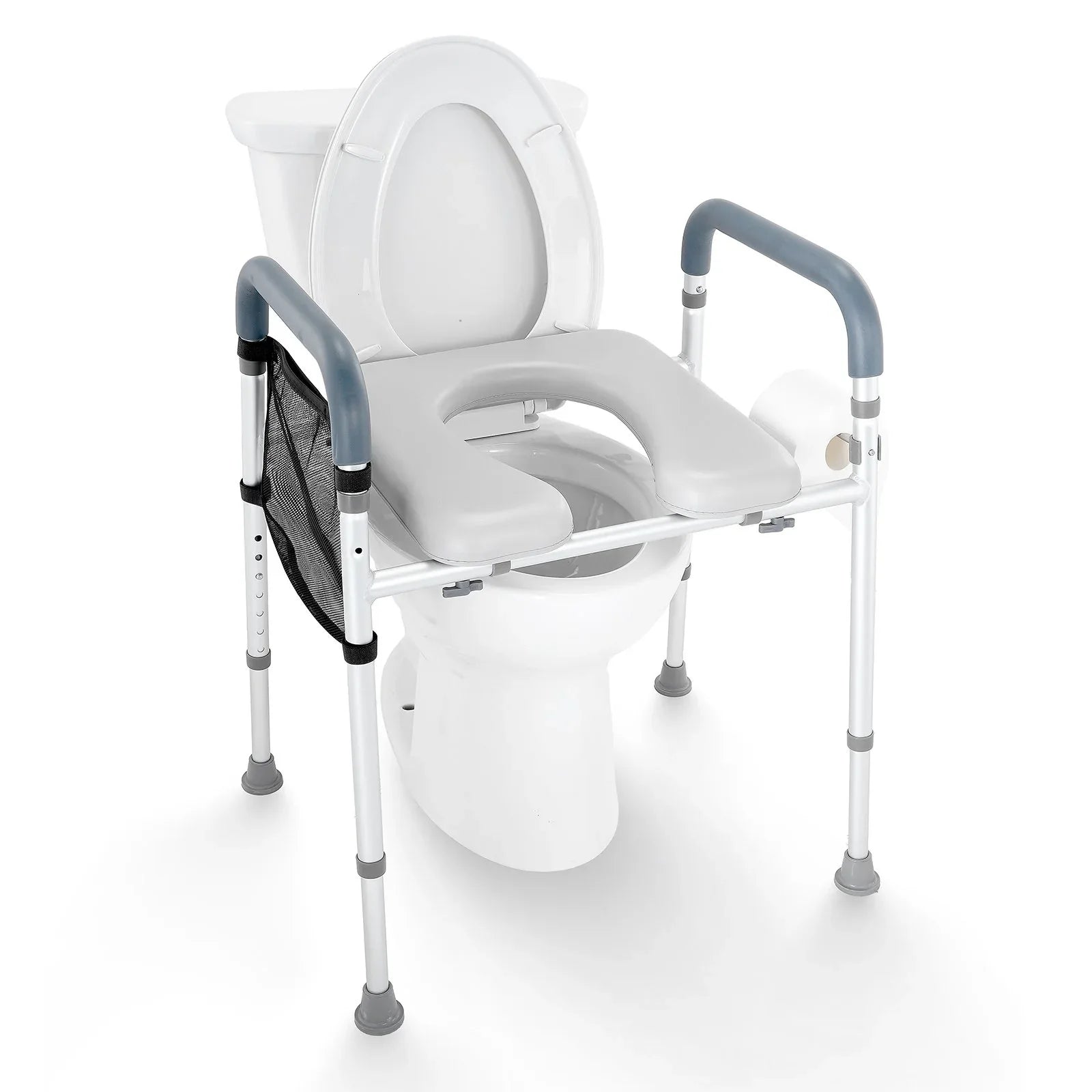 VEVOR Raised Toilet Seat, 7-Position Height Adjustment 655-805 Mm, 158.7 kg Weight Capacity, with Comfort Padded Aluminum Frame, Universal Toilet Seat Riser, for Elderly, Handicap, Pregnant, Medical - Mekamart Australia