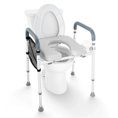 VEVOR Raised Toilet Seat, 7-Position Height Adjustment 655-805 Mm, 158.7 kg Weight Capacity, with Comfort Padded Aluminum Frame, Universal Toilet Seat Riser, for Elderly, Handicap, Pregnant, Medical - Mekamart Australia