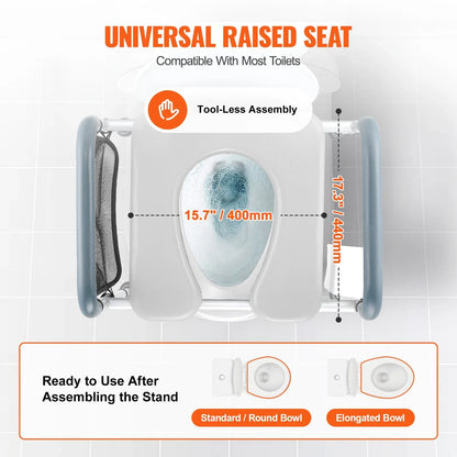 VEVOR Raised Toilet Seat, 7-Position Height Adjustment 655-805 Mm, 158.7 kg Weight Capacity, with Comfort Padded Aluminum Frame, Universal Toilet Seat Riser, for Elderly, Handicap, Pregnant, Medical - Mekamart Australia