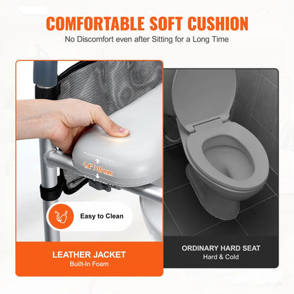 VEVOR Raised Toilet Seat, 7-Position Height Adjustment 655-805 Mm, 158.7 kg Weight Capacity, with Comfort Padded Aluminum Frame, Universal Toilet Seat Riser, for Elderly, Handicap, Pregnant, Medical - Mekamart Australia