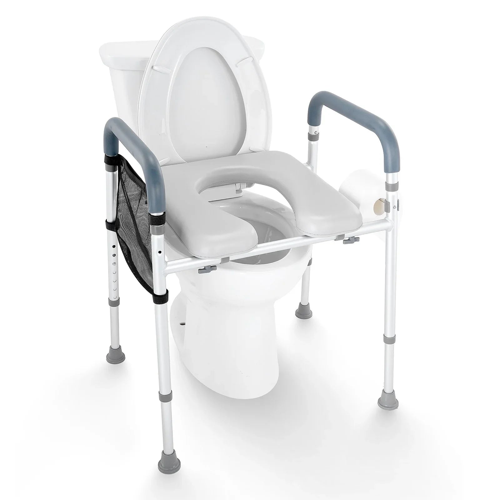 VEVOR Raised Toilet Seat, 7-Position Height Adjustment 655-805 Mm, 158.7 kg Weight Capacity, with Comfort Padded Aluminum Frame, Universal Toilet Seat Riser, for Elderly, Handicap, Pregnant, Medical - Mekamart Australia
