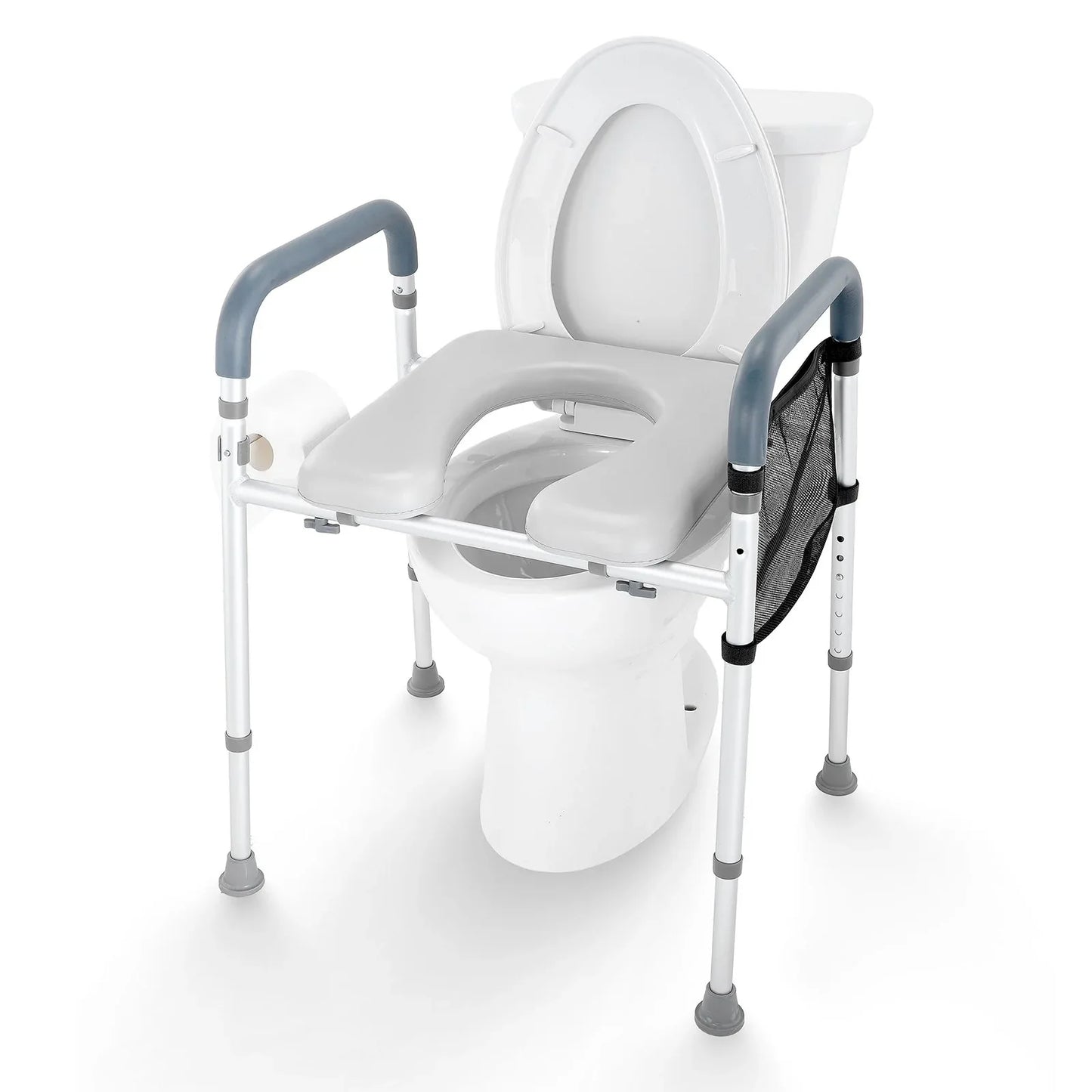 VEVOR Raised Toilet Seat, 7-Position Height Adjustment 655-805 Mm, 158.7 kg Weight Capacity, with Comfort Padded Aluminum Frame, Universal Toilet Seat Riser, for Elderly, Handicap, Pregnant, Medical - Mekamart Australia