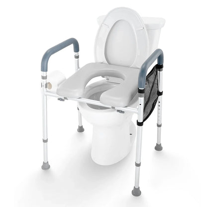 VEVOR Raised Toilet Seat, 7-Position Height Adjustment 655-805 Mm, 158.7 kg Weight Capacity, with Comfort Padded Aluminum Frame, Universal Toilet Seat Riser, for Elderly, Handicap, Pregnant, Medical - Mekamart Australia