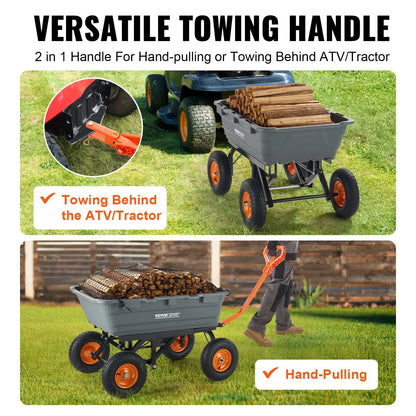 VEVOR Dump Cart, Poly Garden Dump Cart with Easy to Assemble Steel Frame, Dump Wagon with 2-in-1 Convertible Handle, Utility Wheelbarrow 1500 lbs Capacity, 13 inch Tires - Mekamart Australia