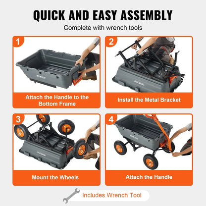 VEVOR Dump Cart, Poly Garden Dump Cart with Easy to Assemble Steel Frame, Dump Wagon with 2-in-1 Convertible Handle, Utility Wheelbarrow 1500 lbs Capacity, 13 inch Tires - Mekamart Australia