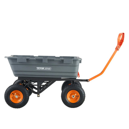 VEVOR Dump Cart, Poly Garden Dump Cart with Easy to Assemble Steel Frame, Dump Wagon with 2-in-1 Convertible Handle, Utility Wheelbarrow 1500 lbs Capacity, 13 inch Tires - Mekamart Australia