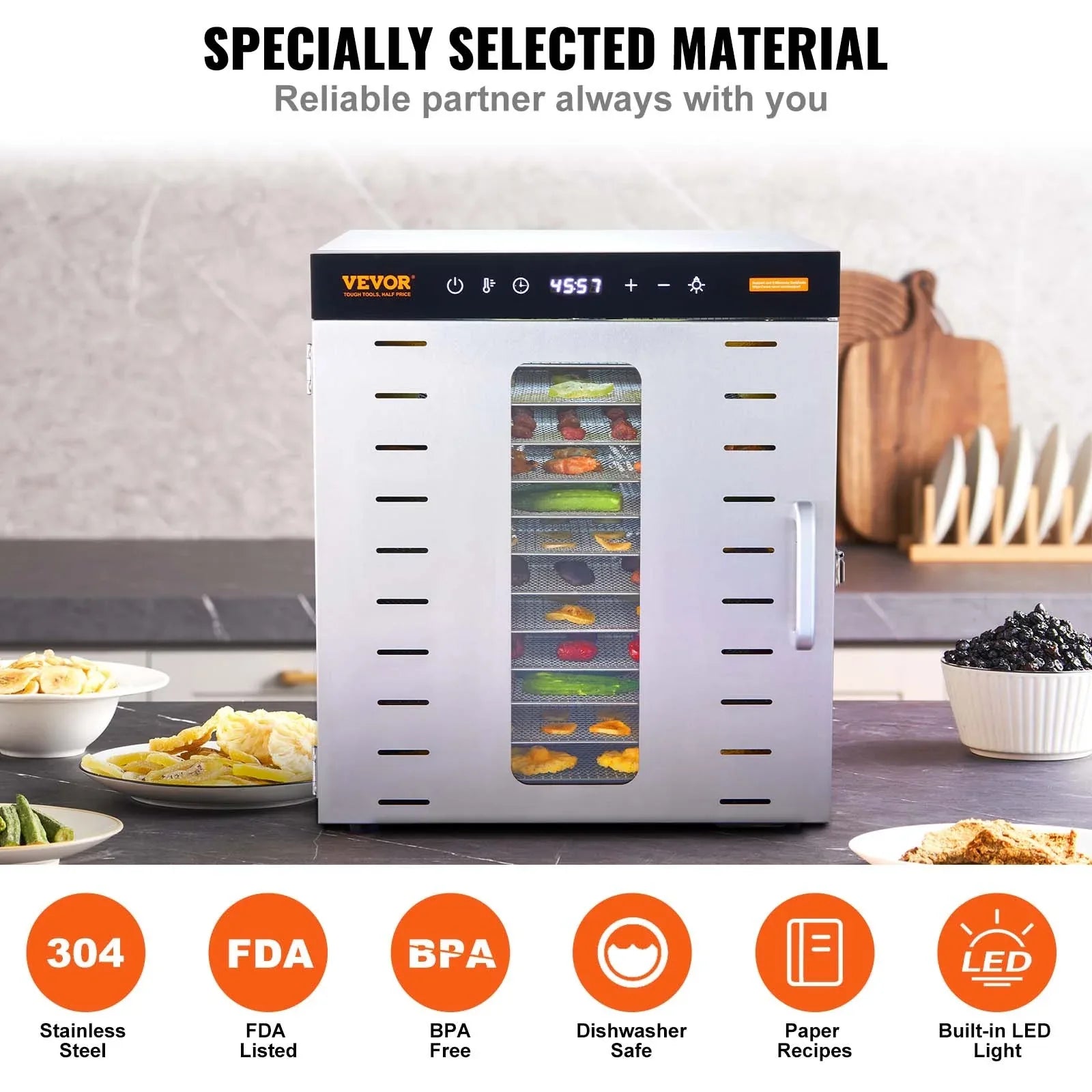 VEVOR 10 Trays Food Dehydrator Machine Stainless Steel 1000W Jerky Fruit Drying - Mekamart Australia