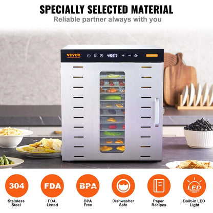 VEVOR 10 Trays Food Dehydrator Machine Stainless Steel 1000W Jerky Fruit Drying - Mekamart Australia