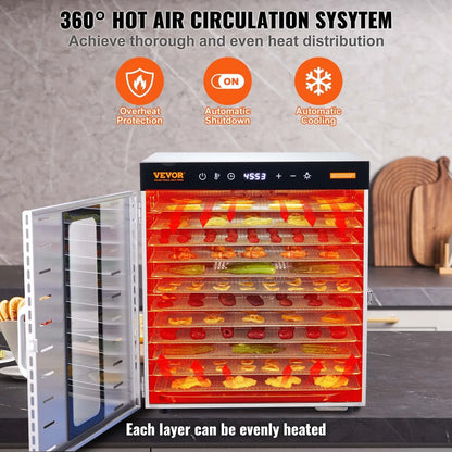 VEVOR 10 Trays Food Dehydrator Machine Stainless Steel 1000W Jerky Fruit Drying - Mekamart Australia