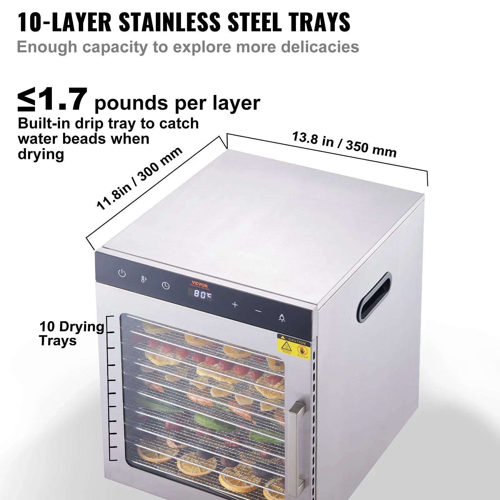 VEVOR 10 Trays Food Dehydrator Machine Stainless Steel 800W Jerky Fruit Drying - Mekamart Australia