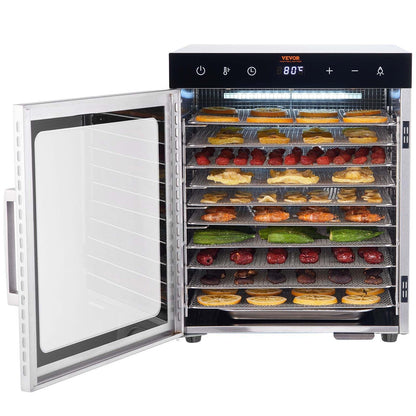VEVOR 10 Trays Food Dehydrator Machine Stainless Steel 800W Jerky Fruit Drying - Mekamart Australia