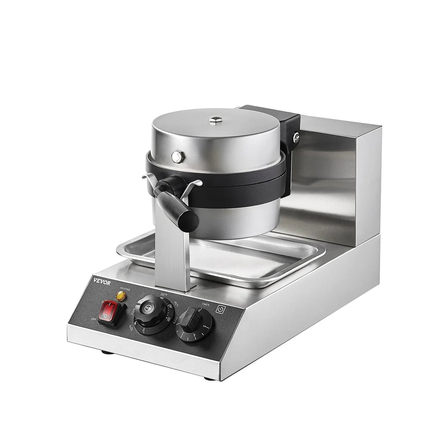 VEVOR Commercial Waffle Maker, 1300W Round Waffle Baker Machine, Non-Stick Stainless Steel Belgian Waffle Iron, Temperature and Time Control, 180° Rotatable, for Restaurant Bakery Snack Bar Family - Mekamart Australia