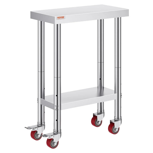VEVOR Stainless Steel Work Table with Wheels 24 x 12 x 32 Inch Prep Table with 4 Casters Heavy Duty Work Table for Commercial Kitchen Restaurant Business - Mekamart Australia