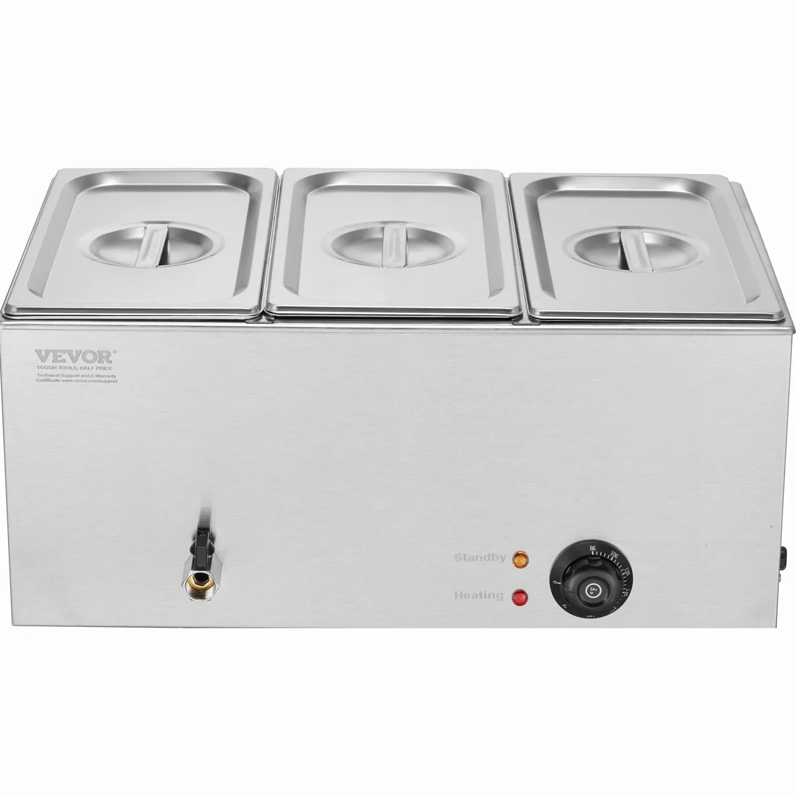 VEVOR 3-Pan Commercial Food Warmer, 16.5L Electric Steam Table, 1200W Professional Countertop Stainless Steel Buffet Bain Marie with 30 - 85℃ Temp Control for Catering and Restaurants, Silver - Mekamart Australia