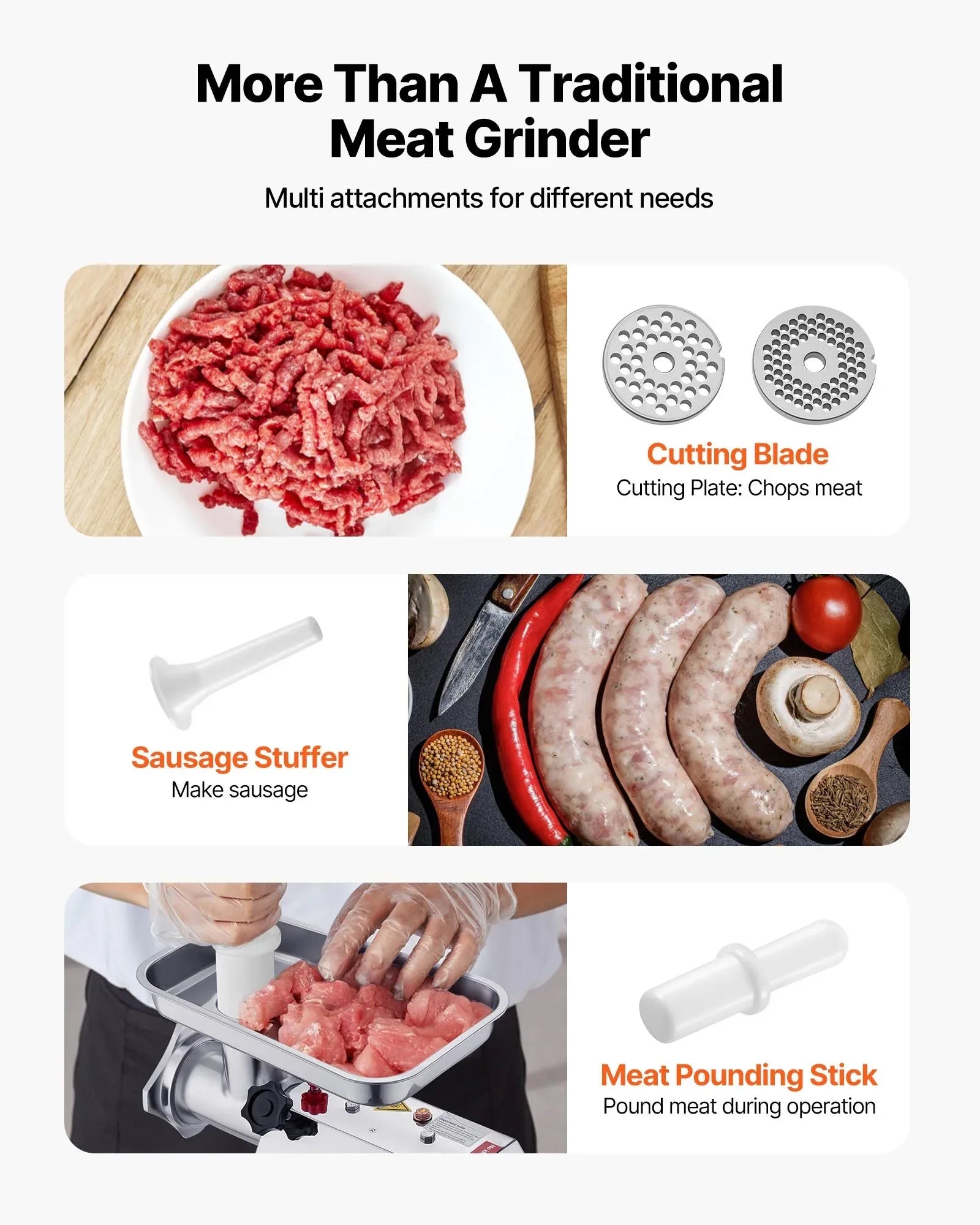 VEVOR Commercial Electric Meat Grinder 9.2 Lbs/Min Sausage Stuffer Maker Kitchen - Mekamart Australia