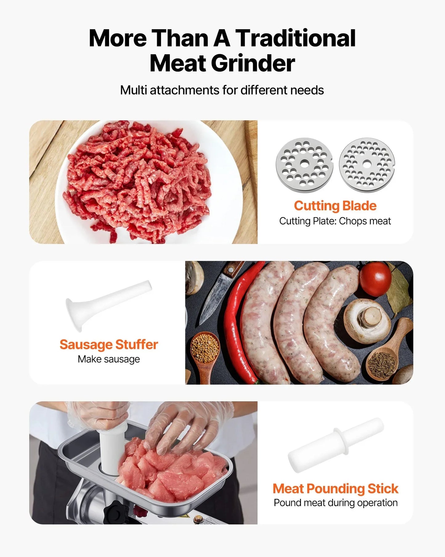 VEVOR Commercial Electric Meat Grinder 5.5 Lbs/Min Sausage Stuffer Maker Kitchen - Mekamart Australia