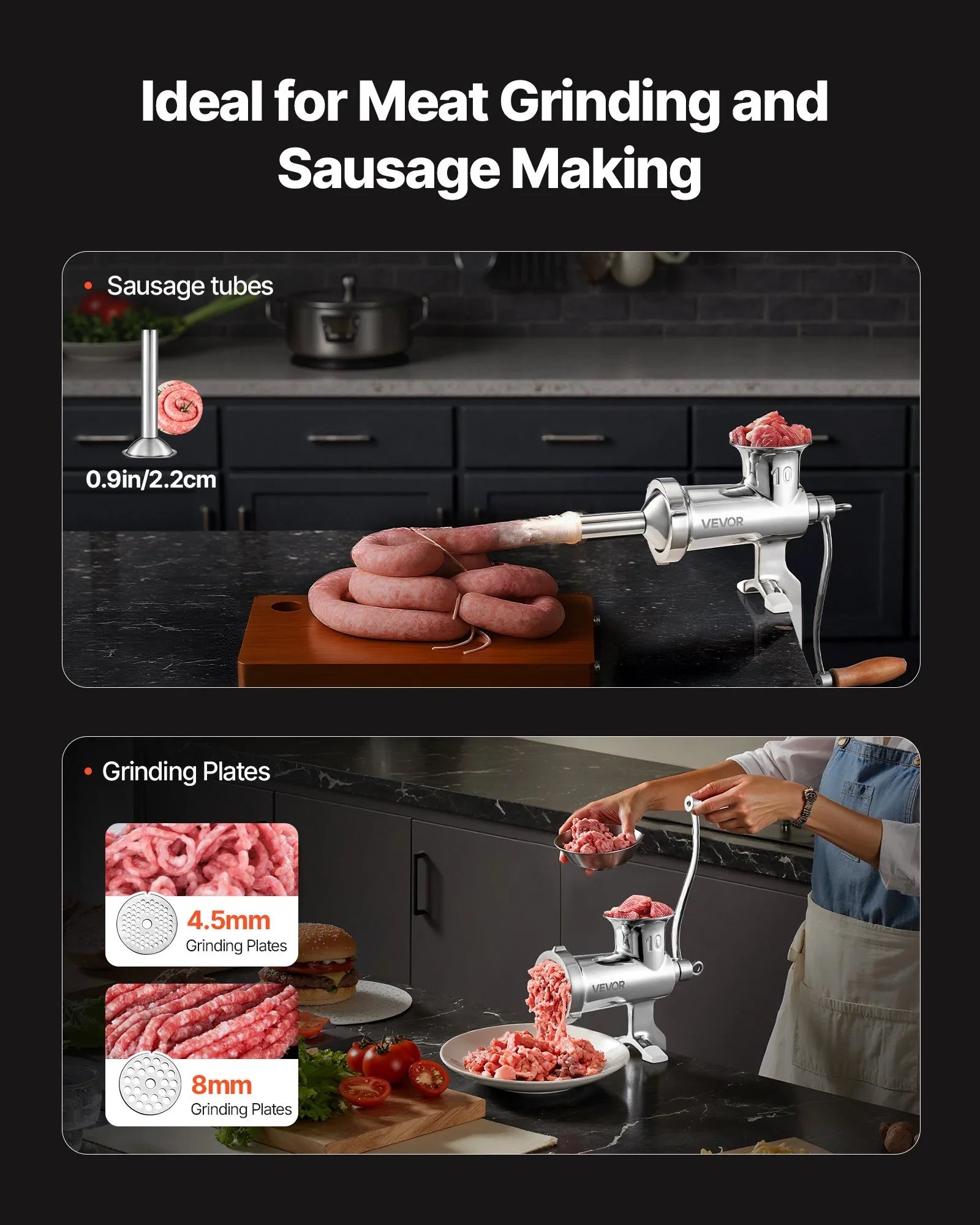 VEVOR Heavy Duty Meat Grinder Manual Sausage Filler Stainless Steel with Clamp - Mekamart Australia