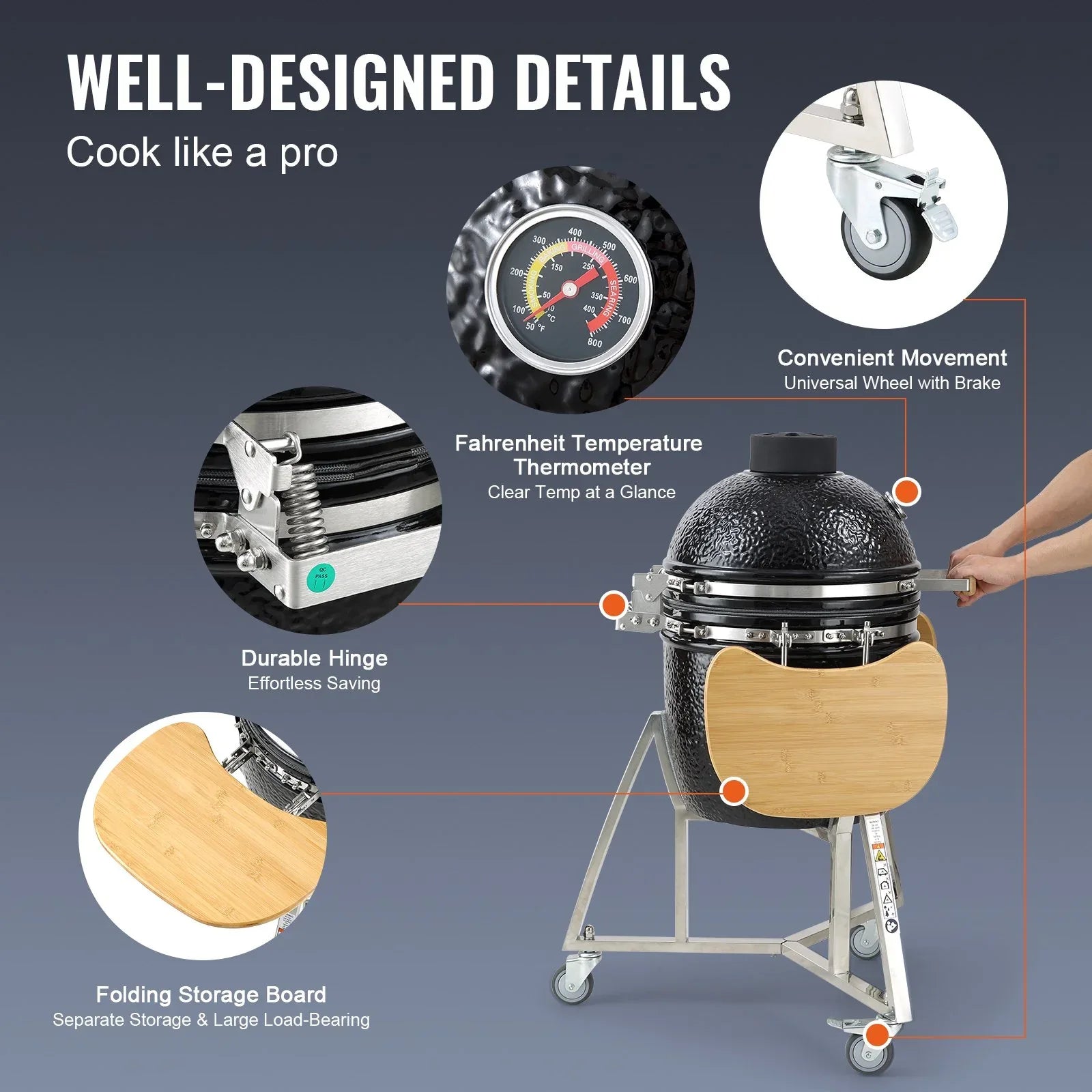 VEVOR Portable Charcoal Grill, Propane Gas Grills with Cover and Cart, Heavy Duty Stainless Steel BBQ Grill, Mini Smoker for Outdoor Cooking, Barbecue Camping, Picnic, and Backyard, Black - Mekamart Australia