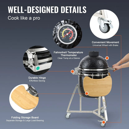 VEVOR Portable Charcoal Grill, Propane Gas Grills with Cover and Cart, Heavy Duty Stainless Steel BBQ Grill, Mini Smoker for Outdoor Cooking, Barbecue Camping, Picnic, and Backyard, Black - Mekamart Australia