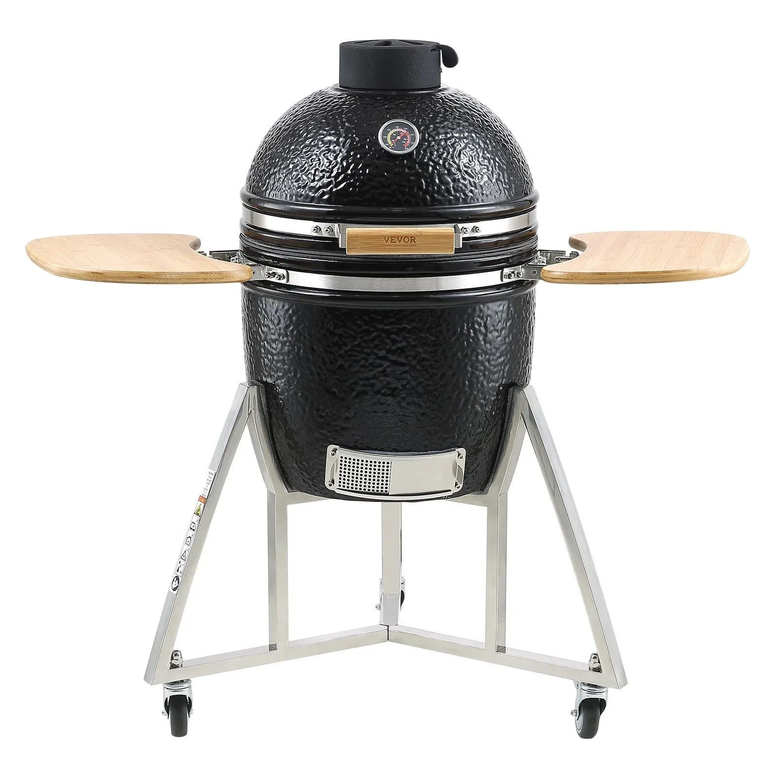VEVOR Portable Charcoal Grill, Propane Gas Grills with Cover and Cart, Heavy Duty Stainless Steel BBQ Grill, Mini Smoker for Outdoor Cooking, Barbecue Camping, Picnic, and Backyard, Black - Mekamart Australia