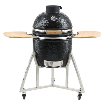 VEVOR Portable Charcoal Grill, Propane Gas Grills with Cover and Cart, Heavy Duty Stainless Steel BBQ Grill, Mini Smoker for Outdoor Cooking, Barbecue Camping, Picnic, and Backyard, Black - Mekamart Australia