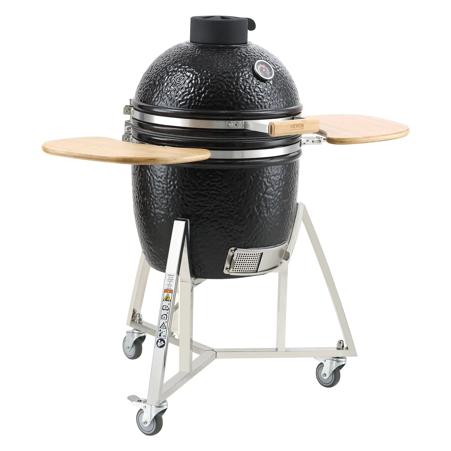 VEVOR Portable Charcoal Grill, Propane Gas Grills with Cover and Cart, Heavy Duty Stainless Steel BBQ Grill, Mini Smoker for Outdoor Cooking, Barbecue Camping, Picnic, and Backyard, Black - Mekamart Australia