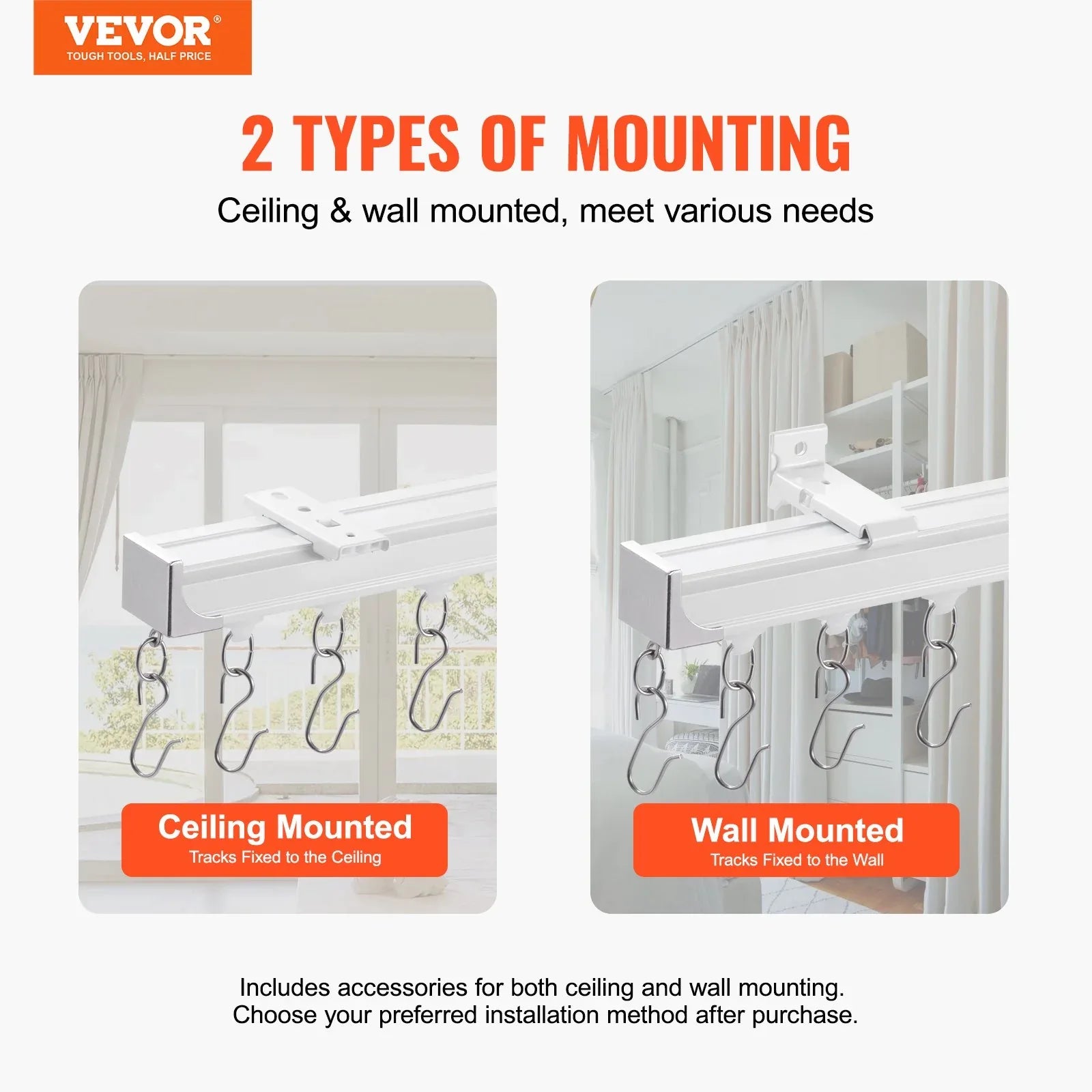 VEVOR Ceiling Curtain Track Set 5.9 FT/1.8 Meter_oom Divider with Hooks White - Mekamart Australia