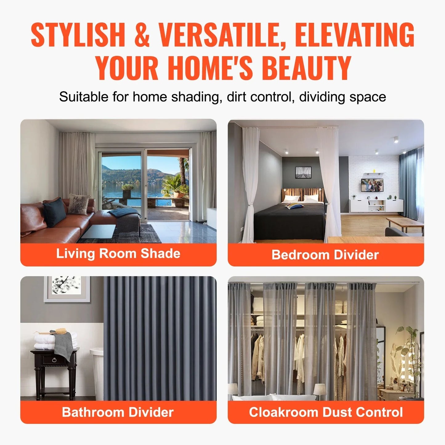 VEVOR Ceiling Curtain Track Set 5.9 FT/1.8 Meter_oom Divider with Hooks White - Mekamart Australia