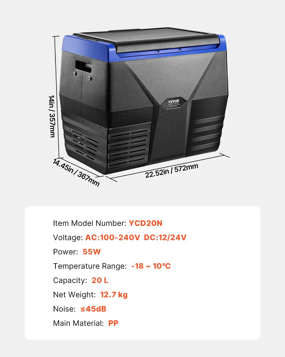 VEVOR Portable Car Refrigerator Freezer Compressor 20L Single Zone for Car Home - Mekamart Australia