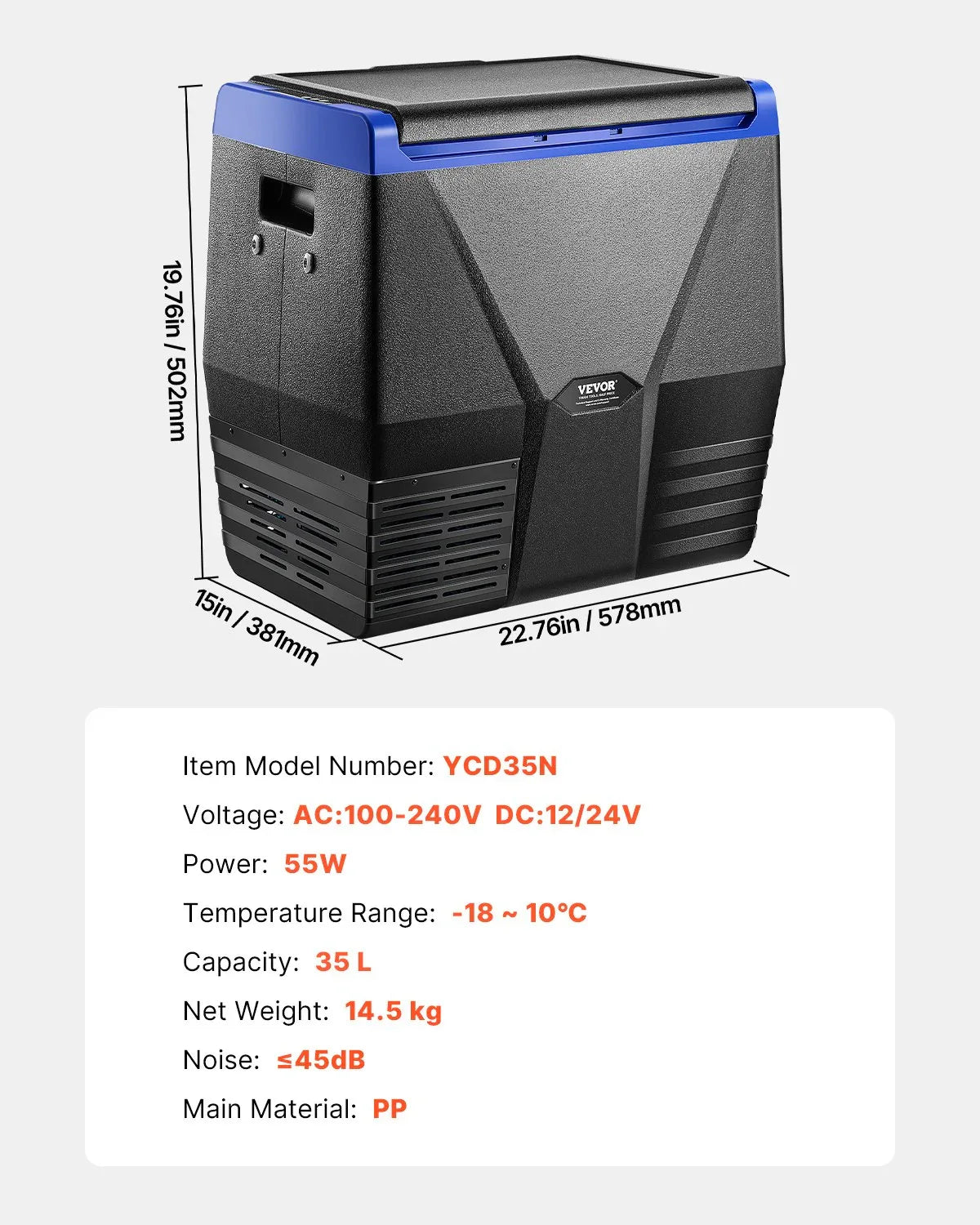 VEVOR Portable Car Refrigerator Freezer Compressor 35L Single Zone for Car Home - Mekamart Australia