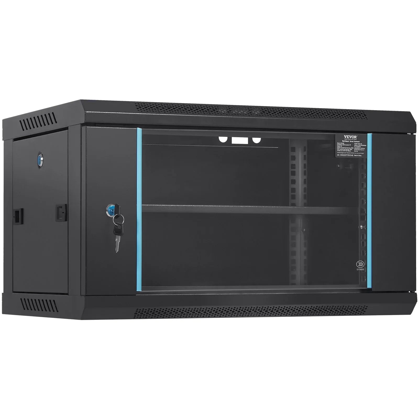 VEVOR 6U Wall Mount Network Server Cabinet, 15.5'' Deep, Server Rack Cabinet Enclosure, 200 lbs Max. Ground-mounted Load Capacity, with Locking Glass Door Side Panels, for IT Equipment, A/V Devices - Mekamart Australia
