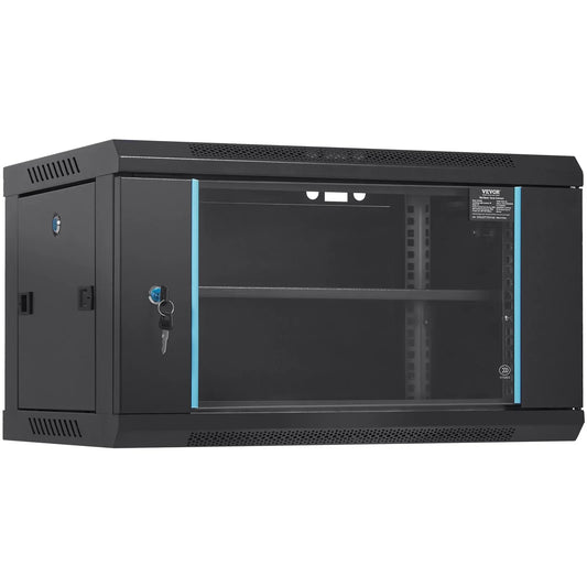 VEVOR 6U Wall Mount Network Server Cabinet, 15.5'' Deep, Server Rack Cabinet Enclosure, 200 lbs Max. Ground-mounted Load Capacity, with Locking Glass Door Side Panels, for IT Equipment, A/V Devices - Mekamart Australia