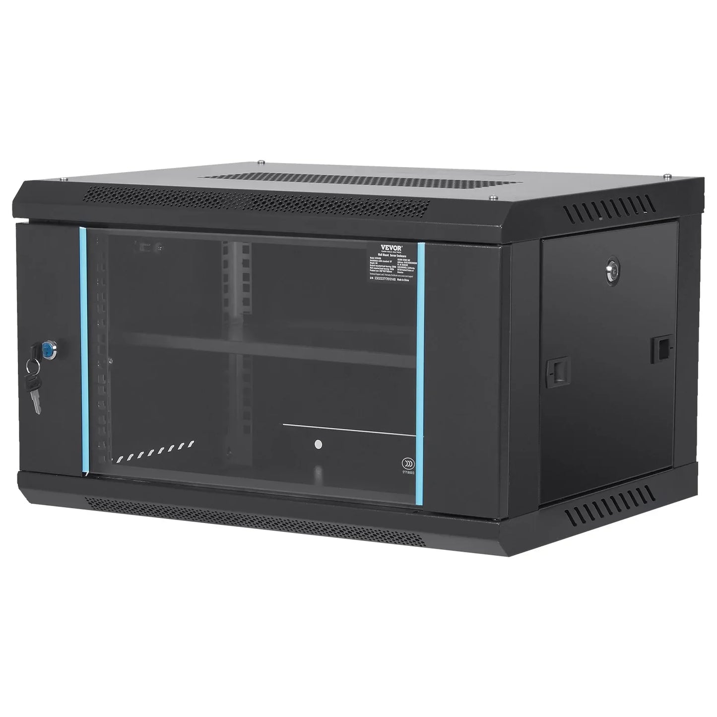 VEVOR 6U Wall Mount Network Server Cabinet, 15.5'' Deep, Server Rack Cabinet Enclosure, 200 lbs Max. Ground-mounted Load Capacity, with Locking Glass Door Side Panels, for IT Equipment, A/V Devices - Mekamart Australia