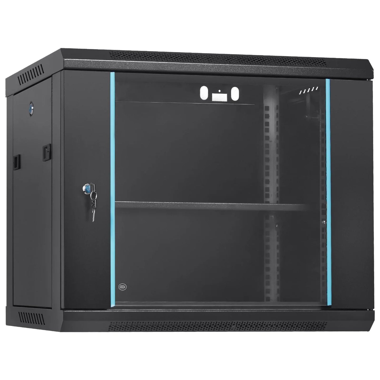 VEVOR 9U Wall Mount Network Server Cabinet, 39.37 cm Deep, Server Rack Cabinet Enclosure, 90.7 kg Max. Ground-mounted Load Capacity, with Locking Glass Door Side Panels, for IT Equipment, A/V Devices - Mekamart Australia