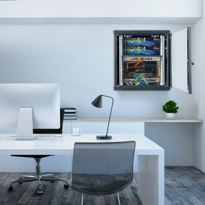VEVOR 9U Wall Mount Network Server Cabinet, 39.37 cm Deep, Server Rack Cabinet Enclosure, 90.7 kg Max. Ground-mounted Load Capacity, with Locking Glass Door Side Panels, for IT Equipment, A/V Devices - Mekamart Australia