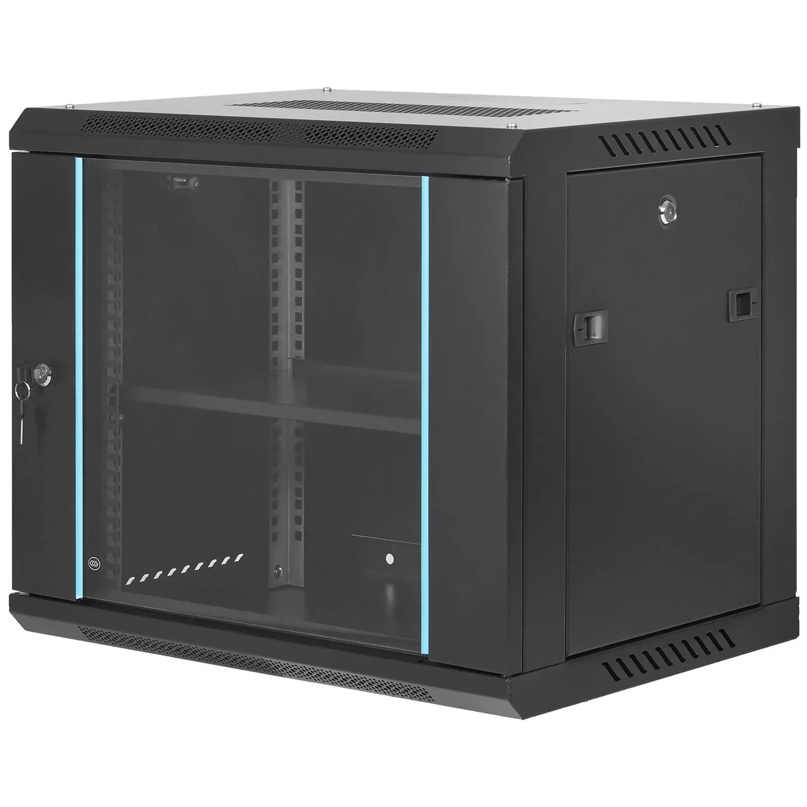 VEVOR 9U Wall Mount Network Server Cabinet, 39.37 cm Deep, Server Rack Cabinet Enclosure, 90.7 kg Max. Ground-mounted Load Capacity, with Locking Glass Door Side Panels, for IT Equipment, A/V Devices - Mekamart Australia