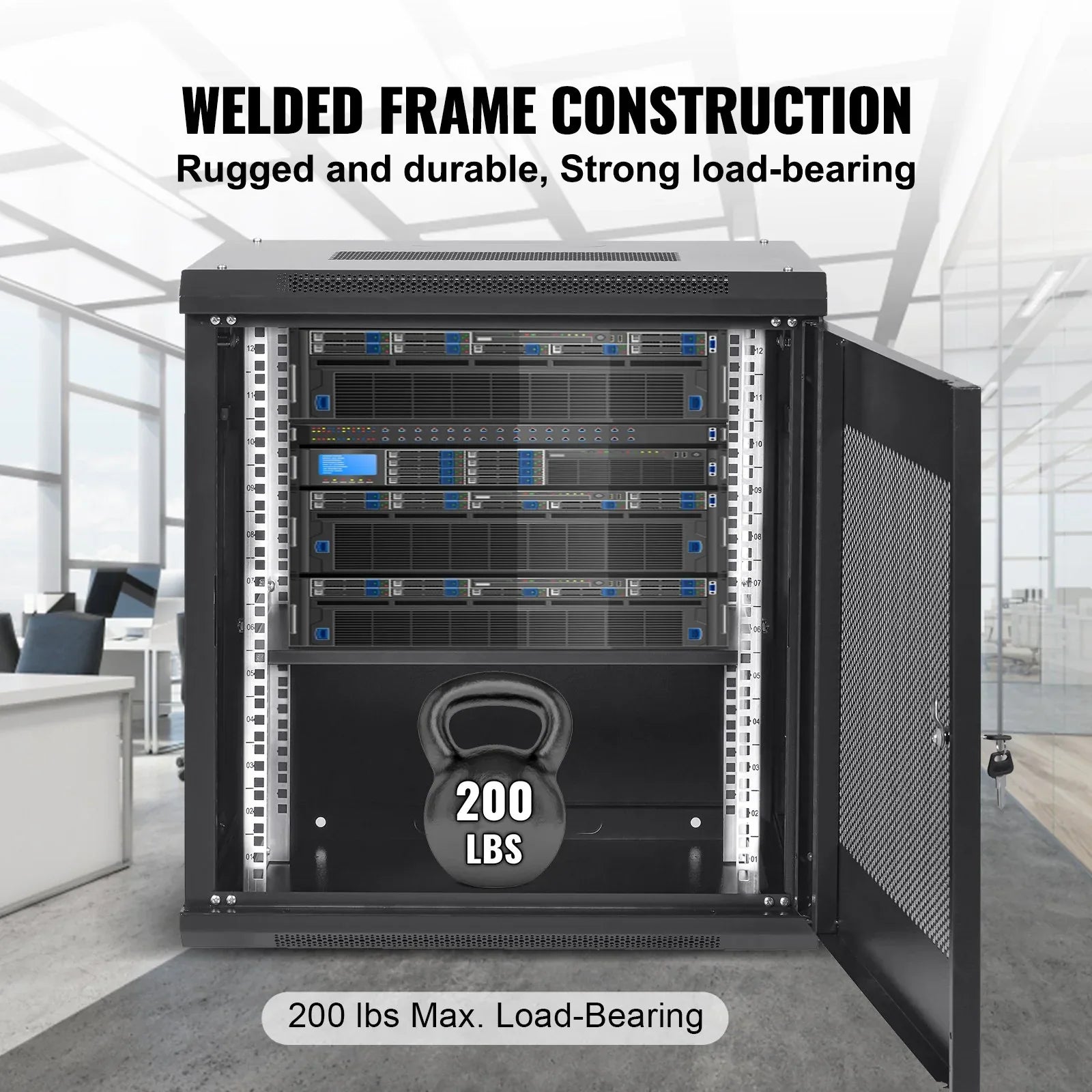 VEVOR 12U Wall Mount Network Server Cabinet, 15.5'' Deep, Server Rack Cabinet Enclosure, 200 lbs Max. Ground-mounted Load Capacity, with Locking Door Side Panels, for IT Equipment, A/V Devices - Mekamart Australia