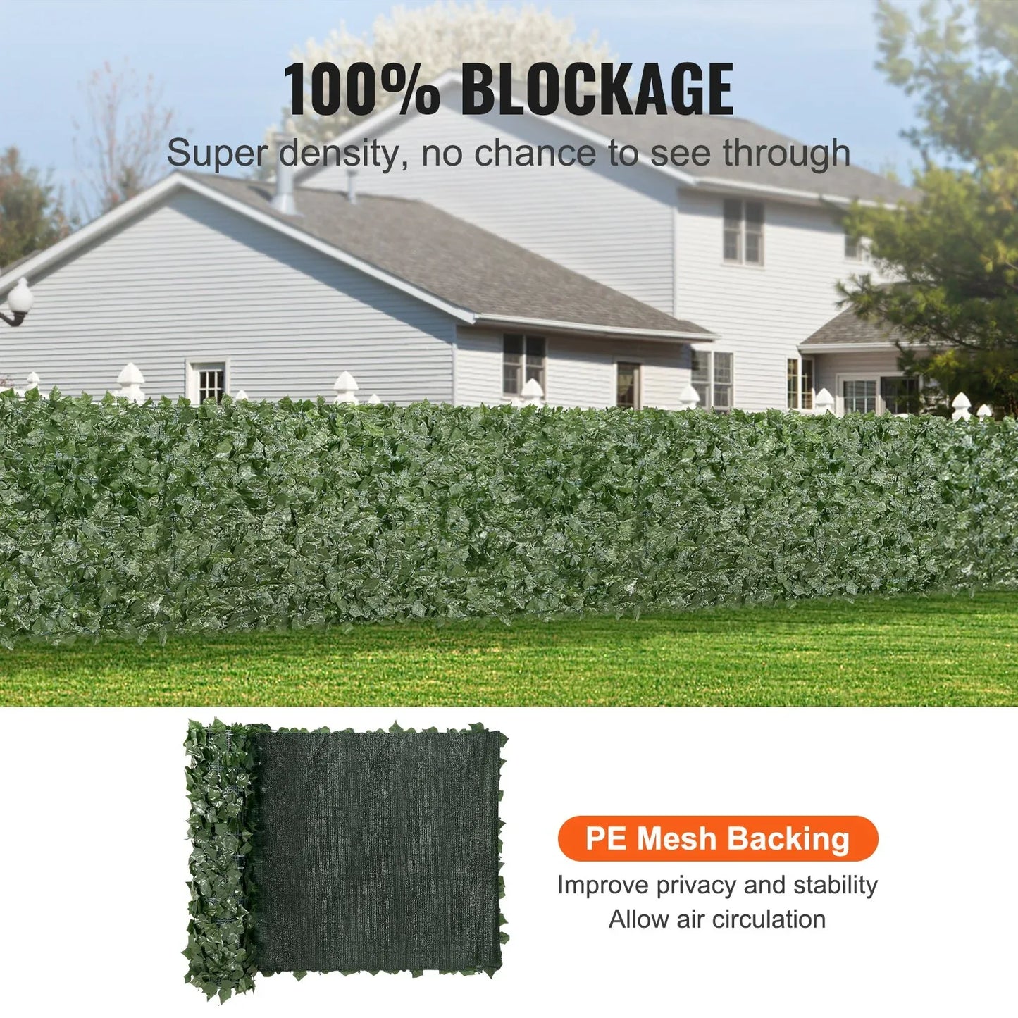 VEVOR Ivy Privacy Fence, 990 x 2490 mm Artificial Green Wall Screen, Greenery Ivy Fence with Mesh Cloth Backing and Strengthened Joint, Faux Hedges Vine Leaf Decoration for Outdoor Garden, Yard - Mekamart Australia