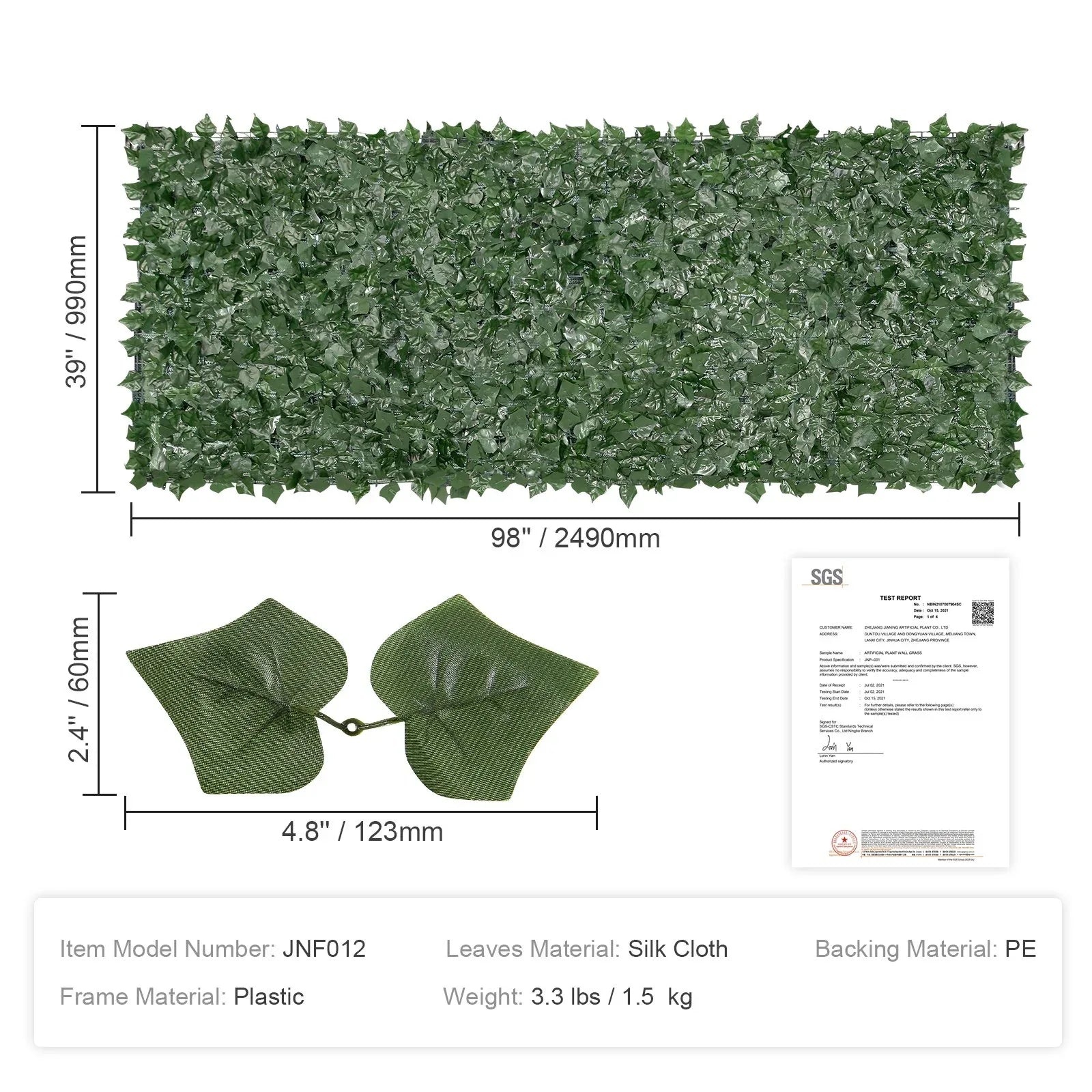 VEVOR Ivy Privacy Fence, 990 x 2490 mm Artificial Green Wall Screen, Greenery Ivy Fence with Mesh Cloth Backing and Strengthened Joint, Faux Hedges Vine Leaf Decoration for Outdoor Garden, Yard - Mekamart Australia