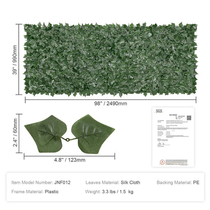 VEVOR Ivy Privacy Fence, 990 x 2490 mm Artificial Green Wall Screen, Greenery Ivy Fence with Mesh Cloth Backing and Strengthened Joint, Faux Hedges Vine Leaf Decoration for Outdoor Garden, Yard - Mekamart Australia