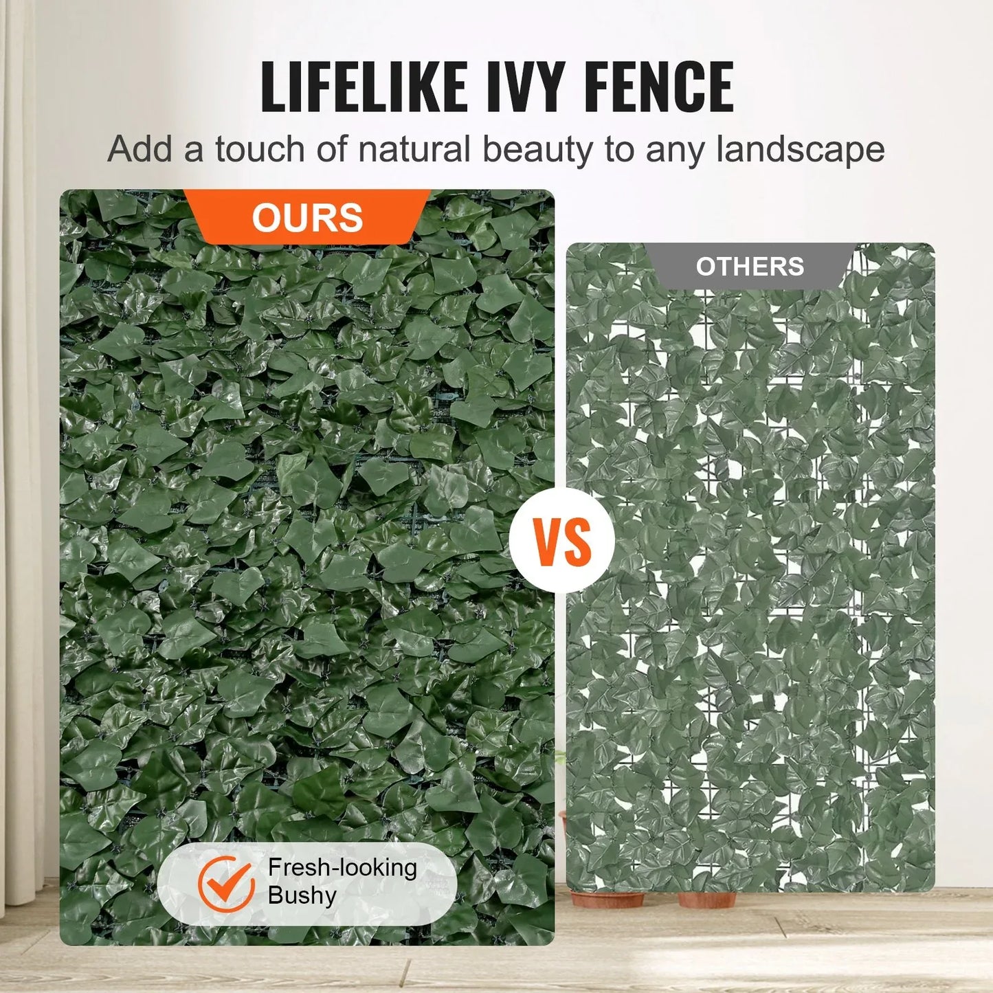 VEVOR Ivy Privacy Fence, 1830 x 2440 mm Artificial Green Wall Screen, Greenery Ivy Fence with Mesh Cloth Backing and Strengthened Joint, Faux Hedges Vine Leaf Decoration for Outdoor Garden, Yard - Mekamart Australia