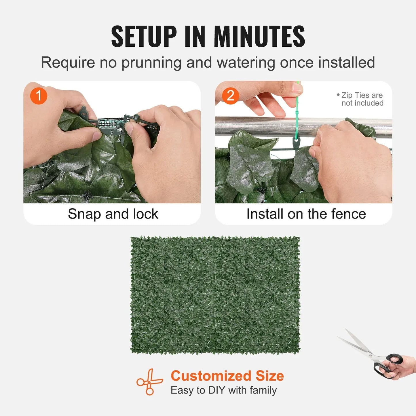 VEVOR Ivy Privacy Fence, 1830 x 2440 mm Artificial Green Wall Screen, Greenery Ivy Fence with Mesh Cloth Backing and Strengthened Joint, Faux Hedges Vine Leaf Decoration for Outdoor Garden, Yard - Mekamart Australia