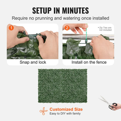 VEVOR Ivy Privacy Fence, 1830 x 2440 mm Artificial Green Wall Screen, Greenery Ivy Fence with Mesh Cloth Backing and Strengthened Joint, Faux Hedges Vine Leaf Decoration for Outdoor Garden, Yard - Mekamart Australia