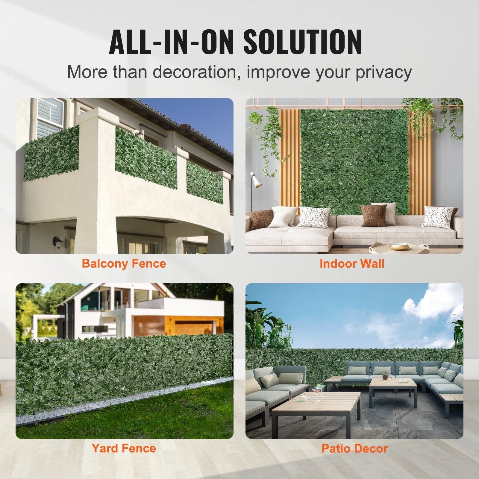 VEVOR Ivy Privacy Fence, 1830 x 2440 mm Artificial Green Wall Screen, Greenery Ivy Fence with Mesh Cloth Backing and Strengthened Joint, Faux Hedges Vine Leaf Decoration for Outdoor Garden, Yard - Mekamart Australia