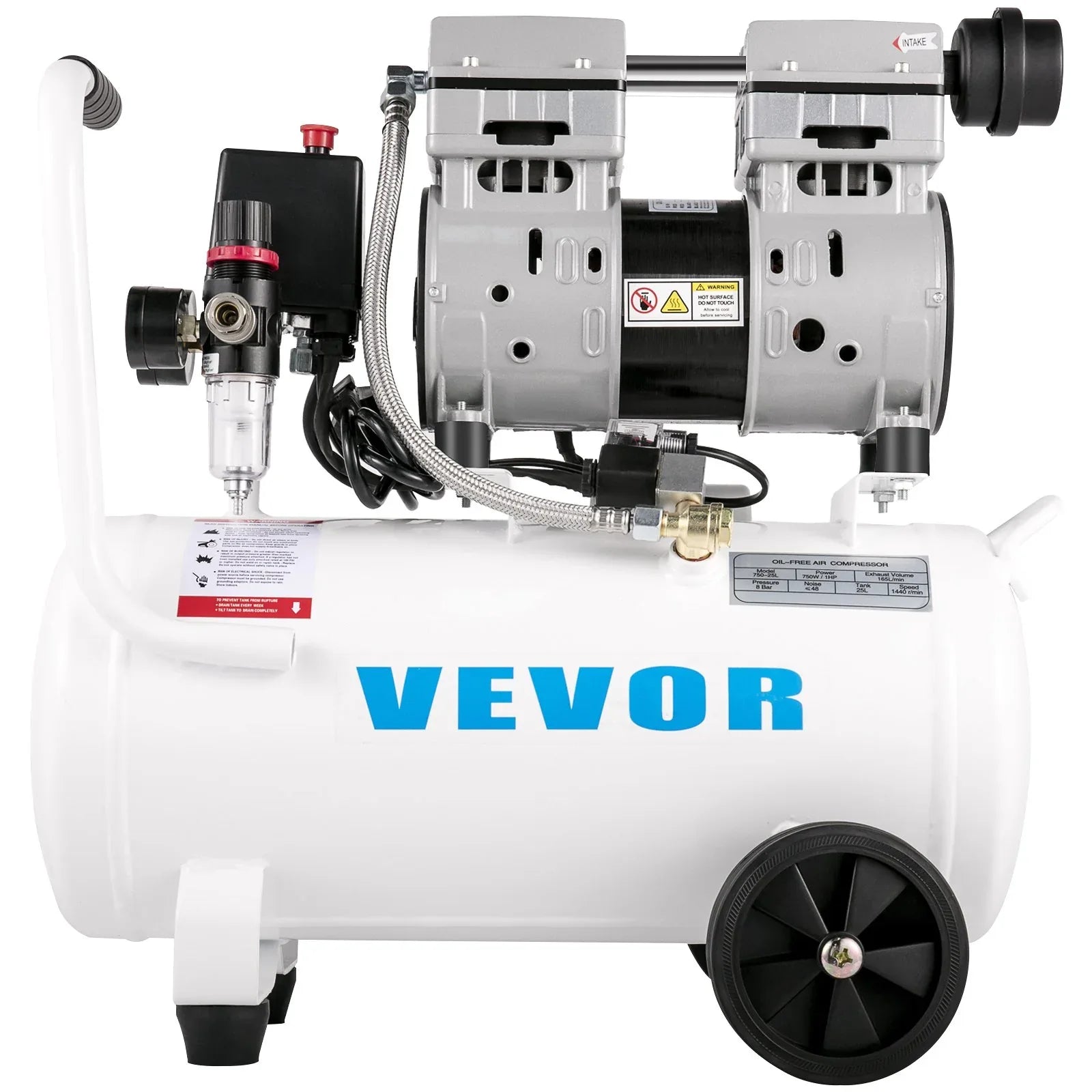 VEVOR Air Compressor 6.6 Gallon, Portable Air Compressor 1 HP, Oil Free Air Compressor Steel Tank 750W, Pancake Air Compressor 115 PSI, Ultra Quiet Compressor for Home Repair, Tire Inflation - Mekamart Australia