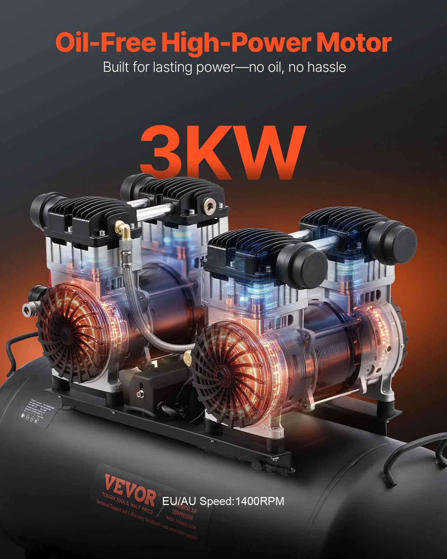 VEVOR Air Compressor Compact Portable Oil Free Compressor 75L 90 PSI - Mekamart Australia