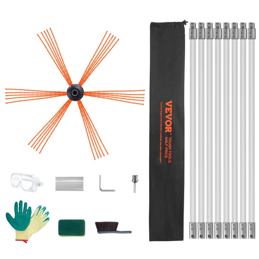 VEVOR 8 m Chimney Sweep Kit, w/ 8Reinforced Nylon Flexible Rods, Ergonomic Chimney Cleaning Brush, 360-Degree Brush Chimney Cleaner, Rich Accessories for Fireplace Flue Home Use Fits most Pipes - Mekamart Australia