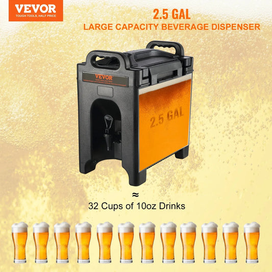 VEVOR Insulated Beverage Dispenser, 9.5 L, Food-grade LDPE Hot and Cold Beverage Server, Thermal Drink Dispenser Cooler with 23 mm PU Layer Two-Stage Faucet Handle, for Restaurant Drink Shop - Mekamart Australia